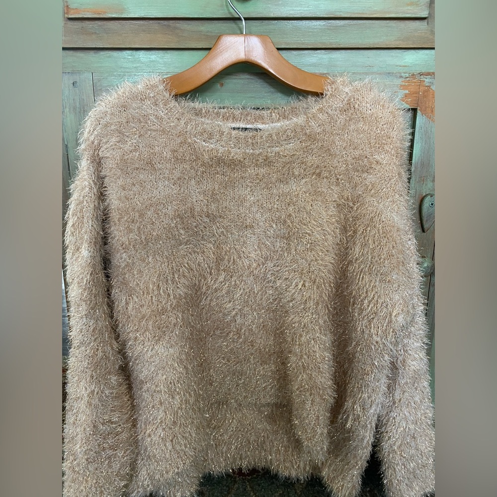 Fuzzy peach and gold sweater - size large